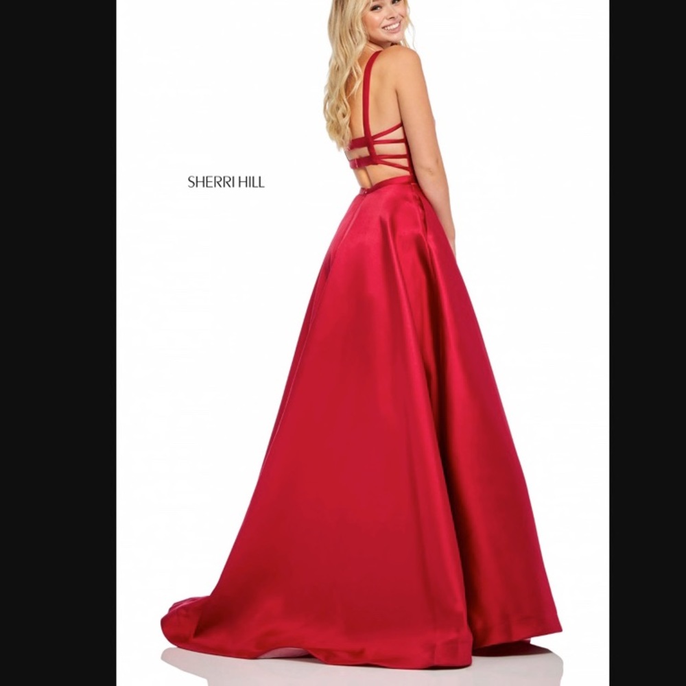 Sherri hill red cage back prom dress